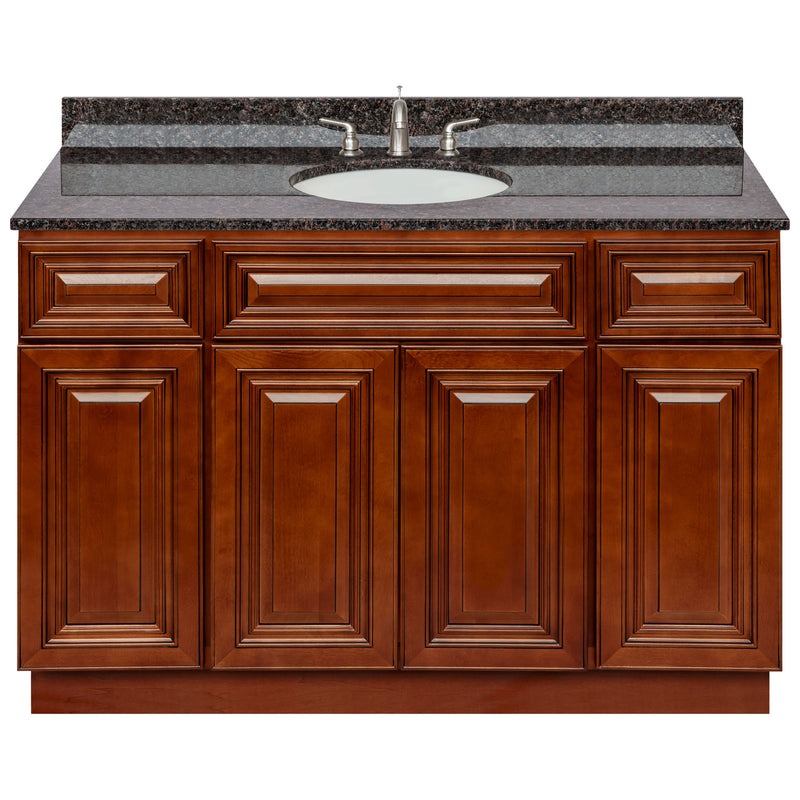 Brown Bathroom Vanity 48", Tan Brown Granite Top, Faucet LB4B TB498-48GN-4B