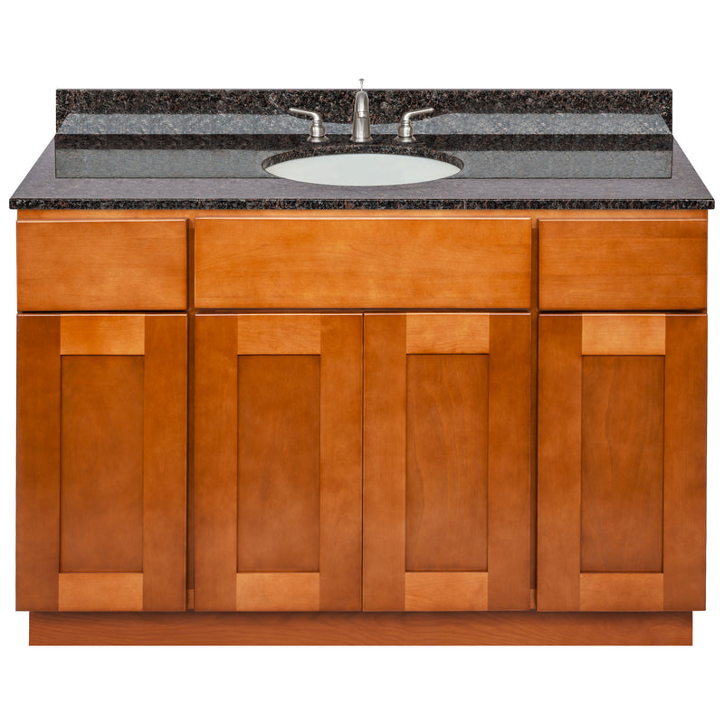 Brown Bathroom Vanity 48", Tan Brown Granite Top, Faucet LB4B TB498-48NP-4B