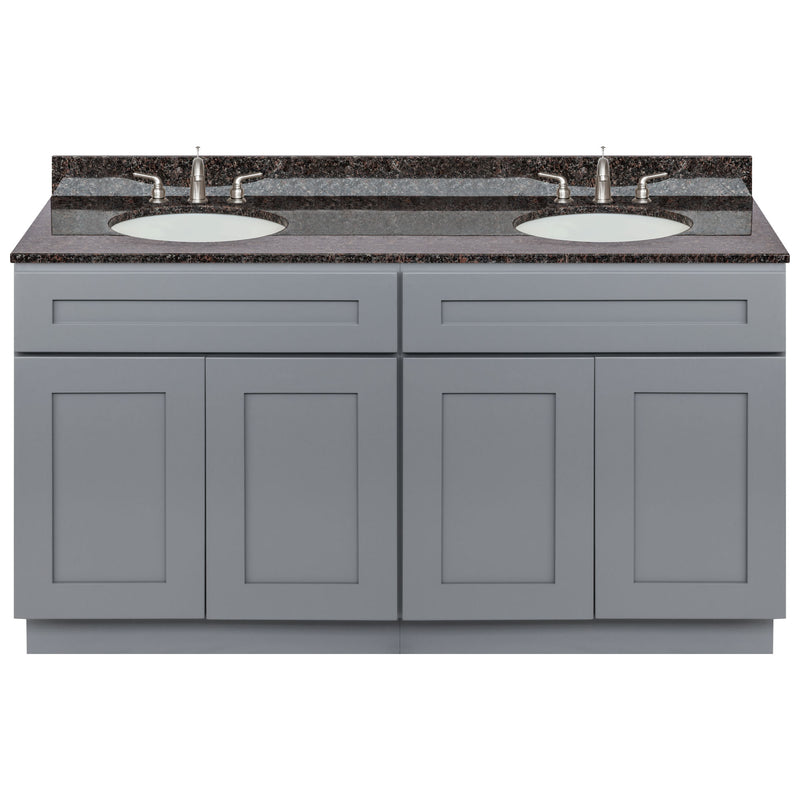 Cherry Double Bathroom Vanity 60", Tan Brown Granite Top, Faucet LB4B TB618-60CG-4B