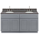 Cherry Double Bathroom Vanity 60", Tan Brown Granite Top, Faucet LB7B TB618-60CG-7B