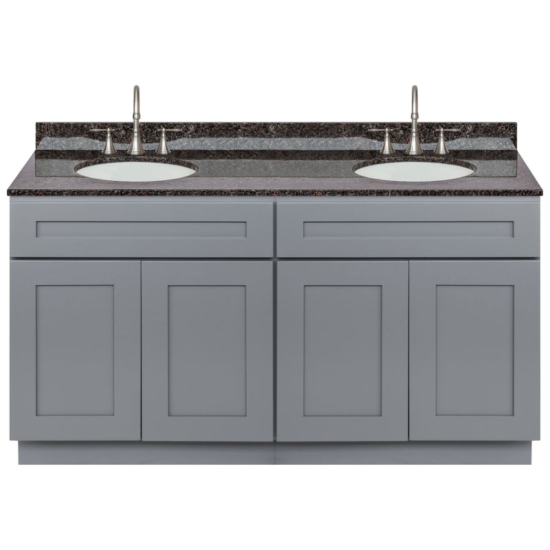 Cherry Double Bathroom Vanity 60", Tan Brown Granite Top, Faucet LB7B TB618-60CG-7B