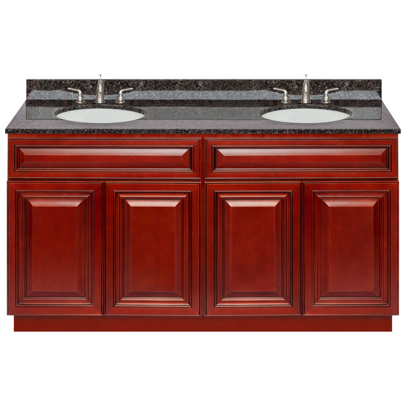 Cherry Double Bathroom Vanity 60", Tan Brown Granite Top, Faucet LB4B TB618-60CH-4B