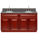 Cherry Double Bathroom Vanity 60", Tan Brown Granite Top, Faucet LB7B TB618-60CH-7B