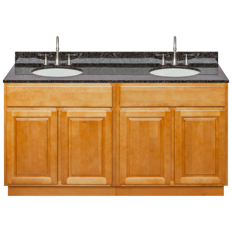 Brown Double Bathroom Vanity 60", Tan Brown Granite Top, Faucet LB7B TB618-60RC-7B