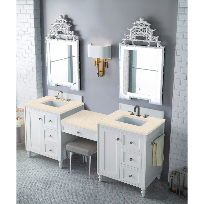 James Martin Copper Cove Encore 86" Double Vanity Set Bright White with Makeup Table 3 cm Eternal Marfil Quartz Top 301-V86-BW-DU-3EMR