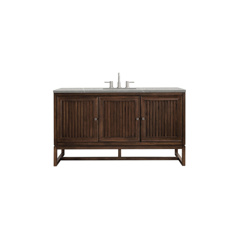 James Martin Athens 60" Single Vanity Cabinet Mid Century Acacia with 3 cm Eternal Serena Top E645-V60S-MCA-3ESR