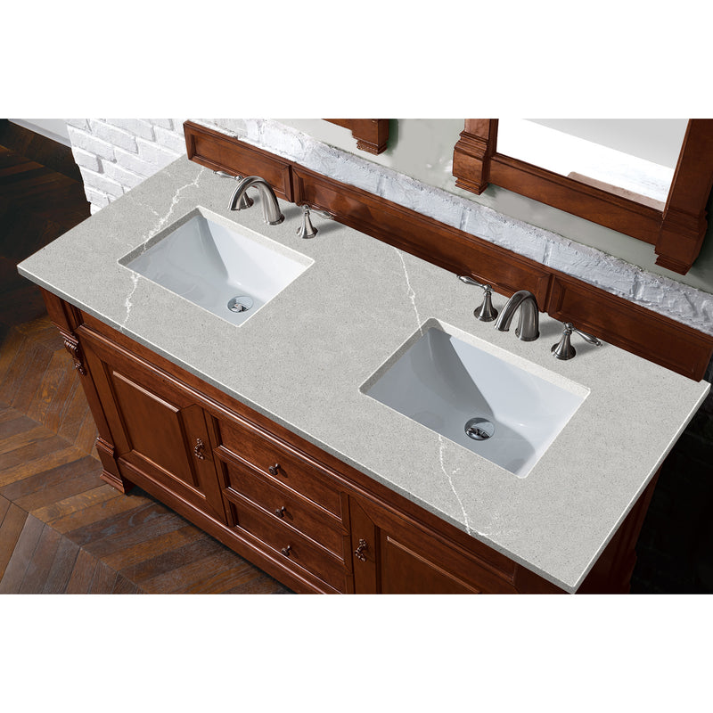 James Martin Brookfield 60" Warm Cherry Double Vanity with 3 cm Eternal Serena Quartz Top 147-114-5681-3ESR