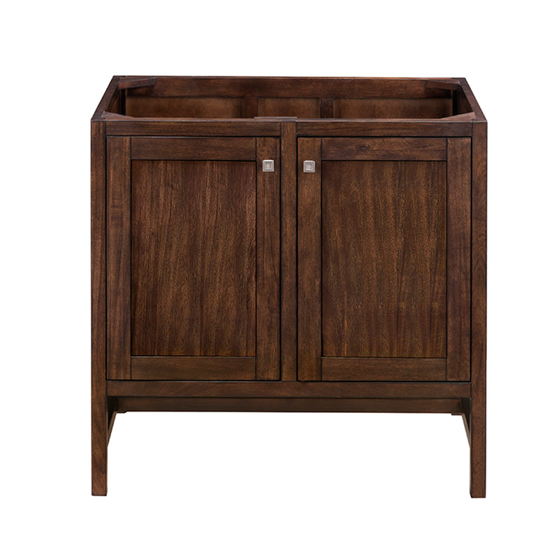 James Martin Addison 36" Single Vanity Cabinet with Doors Mid Century Acacia with 3 cm Classic White Quartz Top E445-V36-MCA-3CLW