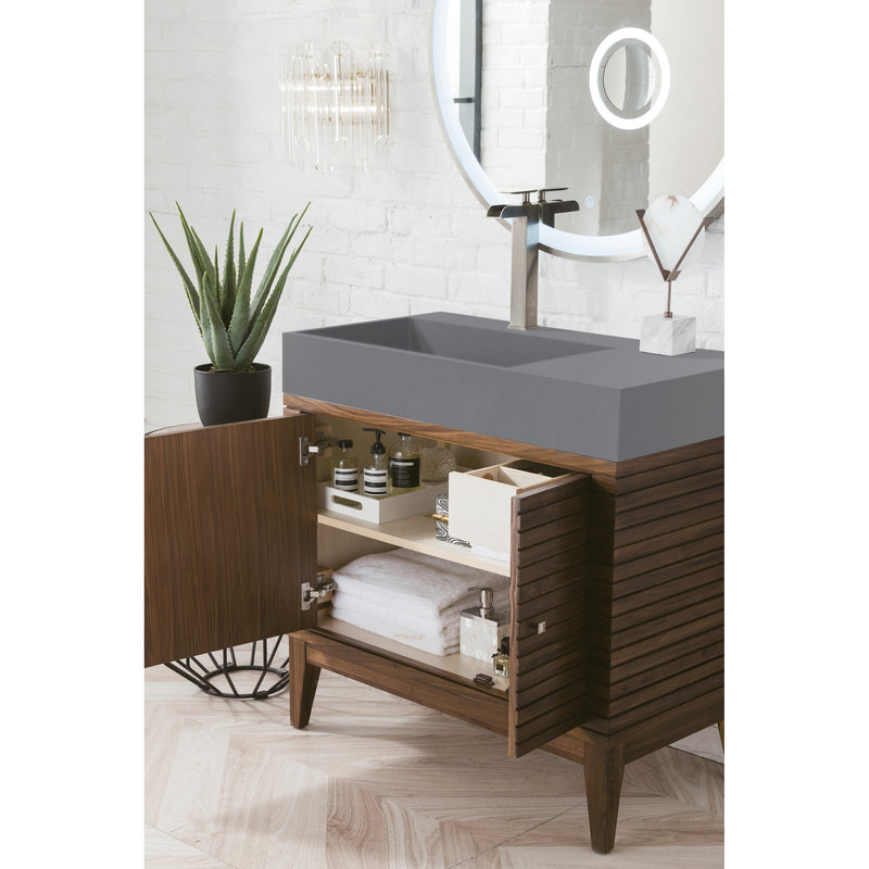 James Martin Linear 36" Single Vanity Mid Century Walnut with Dusk Gray Glossy Composite Top 210-V36-WLT-DGG