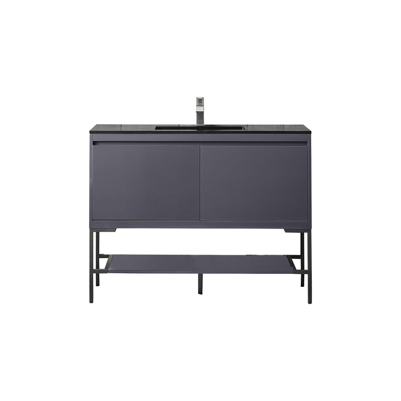 James Martin Milan 47.3" Single Vanity Cabinet Modern Grey Glossy Matte Black with Charcoal Black Composite Top 801V47.3MGGMBKCHB