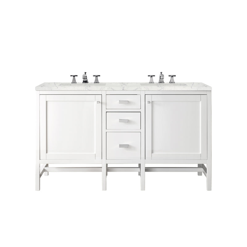 James Martin Addison 60" Double Vanity Cabinet Glossy White with 3 cm Eternal Jasmine Pearl Quartz Top E444-V60D-GW-3EJP