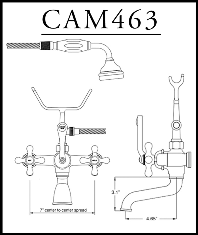 Cambridge Plumbing Clawfoot Tub 6" Deck Mount Brass Faucet Hand Held Shower PC