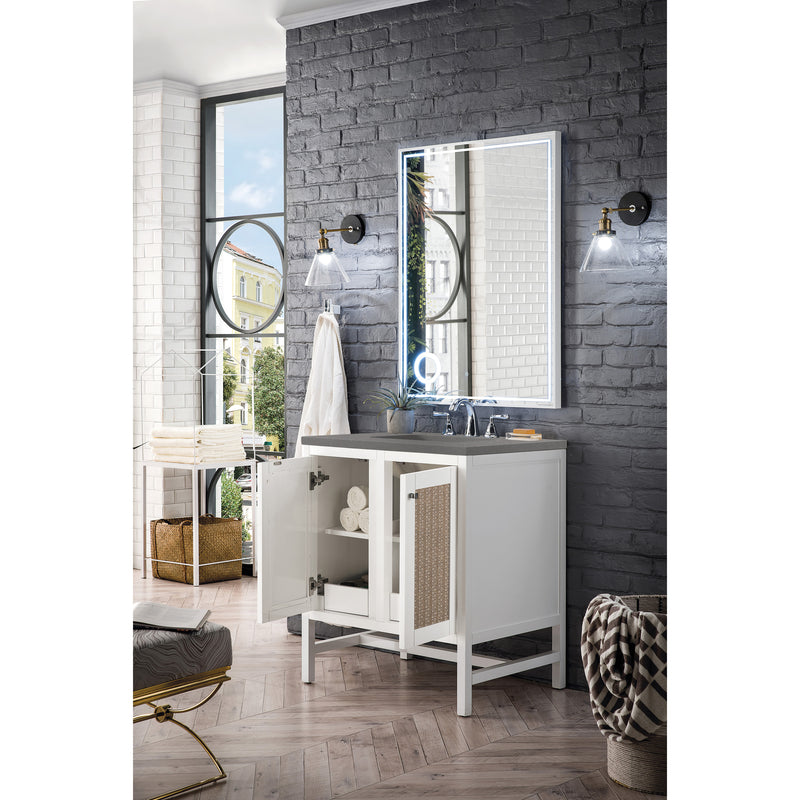 James Martin Addison 30" Single Vanity Cabinet with Doors Glossy White with 3 cm Gray Expo Quartz Top E445-V30-GW-3GEX