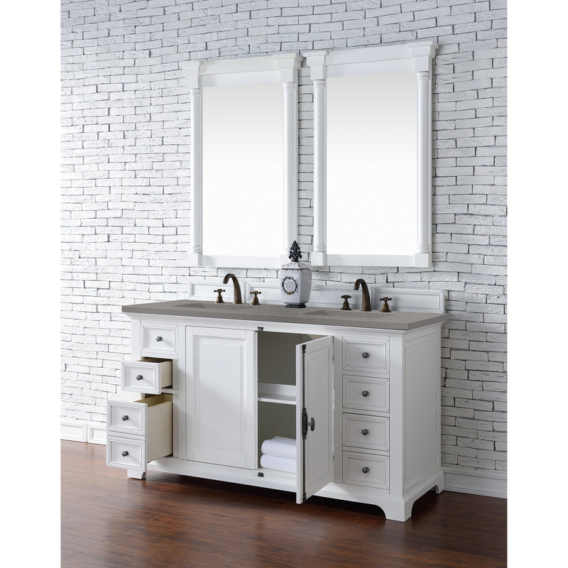 James Martin Providence 60" Double Vanity Cabinet Bright White with 3 cm Gray Expo Quartz Top 238-105-V60D-BW-3GEX