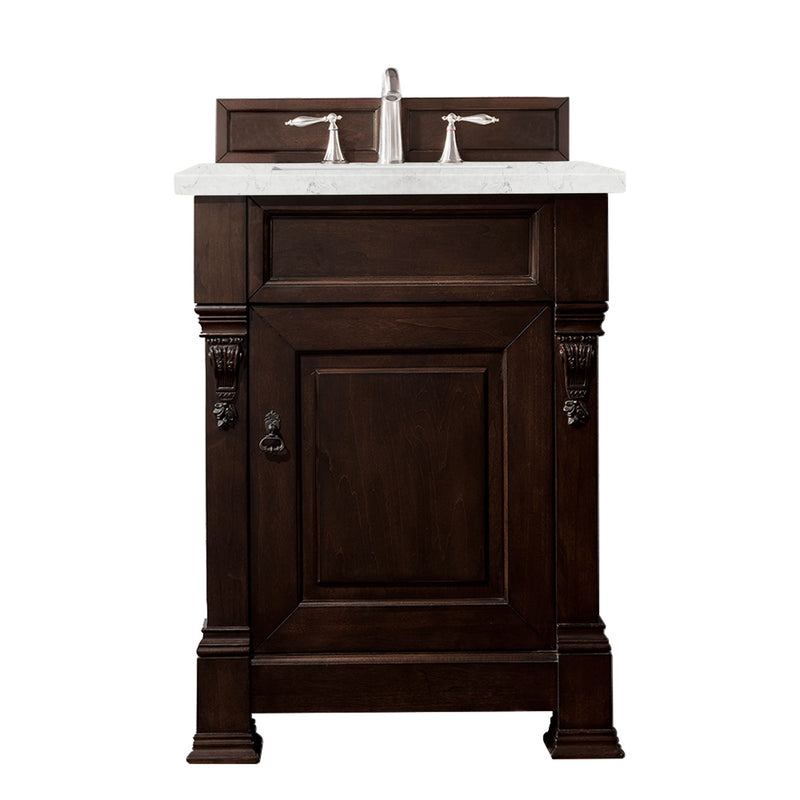 James Martin Brookfield 26" Burnished Mahogany Single Vanity with 3 cm Eternal Jasmine Pearl Quartz Top 147-114-V26-BNM-3EJP