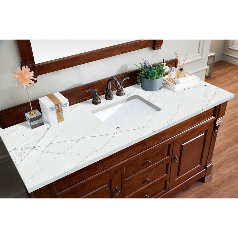 James Martin Brookfield 60" Warm Cherry Single Vanity with 3 cm Ethereal Noctis Quartz Top 147-114-5381-3ENC