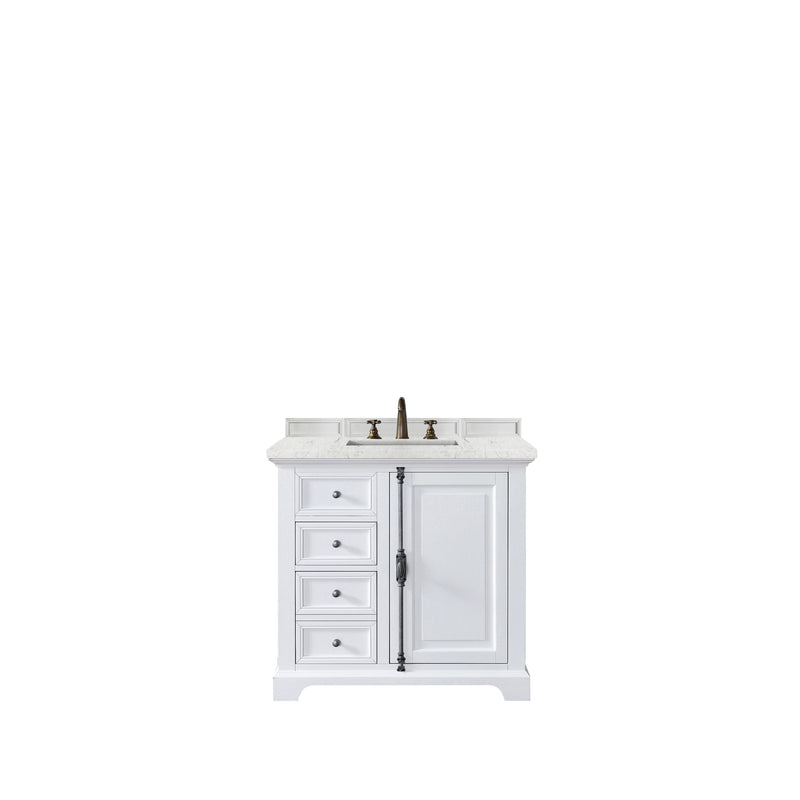 James Martin Providence 36" Single Vanity Cabinet Bright White with 3 cm Eternal Jasmine Pearl Quartz Top 238-105-V36-BW-3EJP