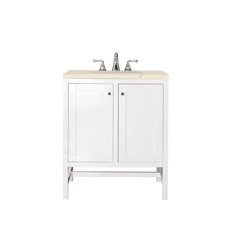 James Martin Addison 30" Single Vanity Cabinet with Doors Glossy White with 3 cm Eternal Marfil Top E445-V30-GW-3EMR