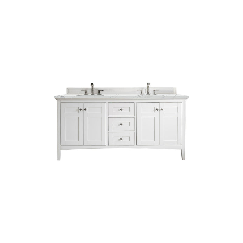 James Martin Palisades 72" Double Vanity Bright White with 3 cm Ethereal Noctis Quartz Top 527-V72-BW-3ENC