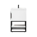 James Martin Columbia 24" Single Vanity Cabinet Glossy White Matte Black with White Glossy Resin Countertop 388-V24-GW-MBK-WG