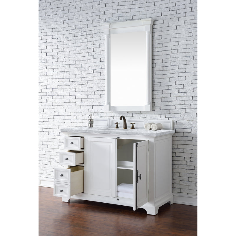 James Martin Providence 48" Bright White Single Vanity with 3 cm Carrara Marble Top 238-105-V48-BW-3CAR