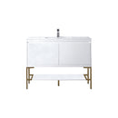 James Martin Milan 47.3" Single Vanity Cabinet Glossy White Radiant Gold with Glossy White Composite Top 801V47.3GWRGDGW