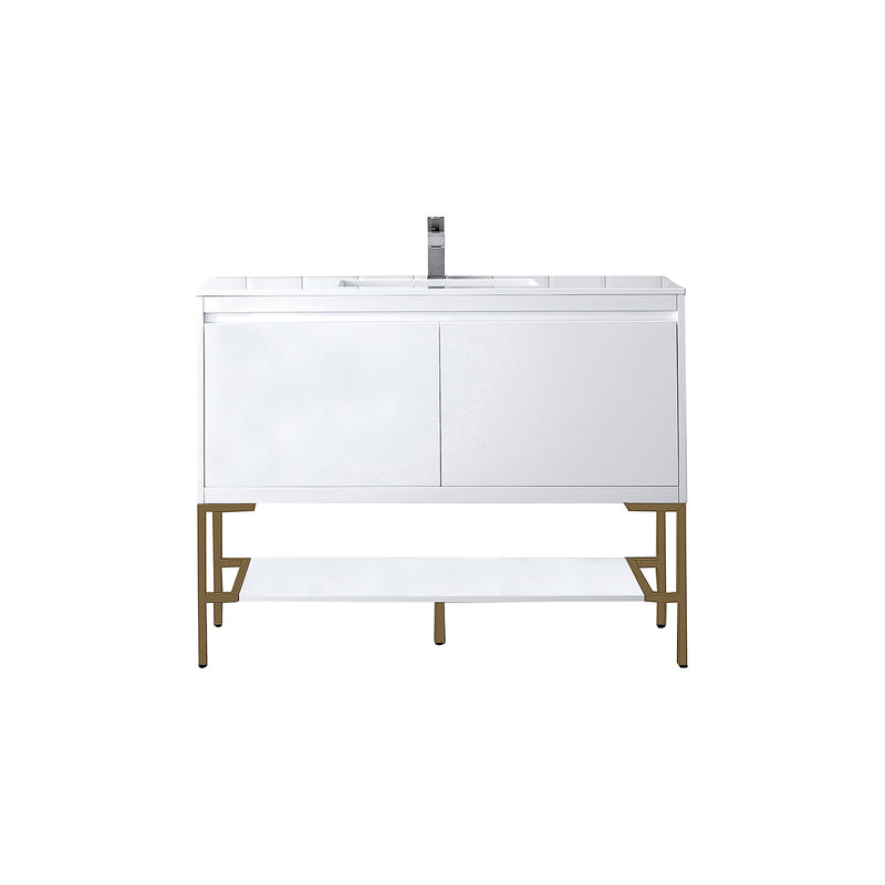 James Martin Milan 47.3" Single Vanity Cabinet Glossy White Radiant Gold with Glossy White Composite Top 801V47.3GWRGDGW