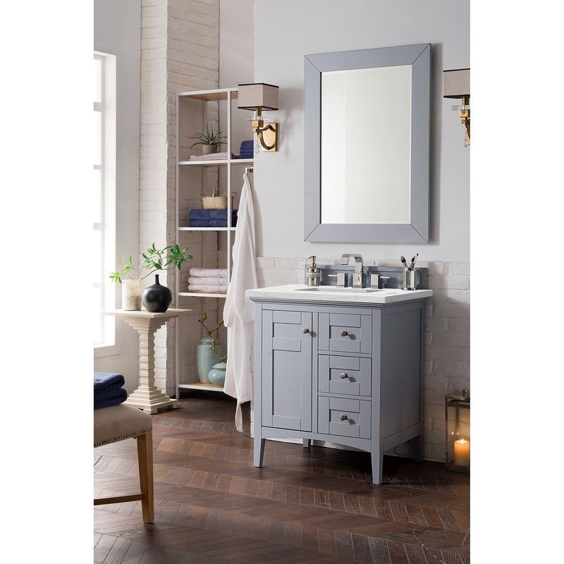 James Martin Palisades 30" Single Vanity Silver Gray with 3 cm Ethereal Noctis Quartz Top 527-V30-SL-3ENC