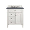 James Martin Brittany 30" Single Vanity Bright White with 3 cm Charcoal Soapstone Quartz Top 650-V30-BW-3CSP