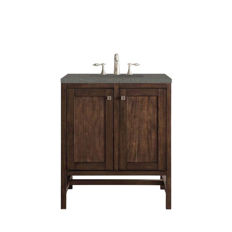 James Martin Addison 30" Single Vanity Cabinet with Doors Mid Century Acacia with 3 cm Grey Expo Quartz Top E445-V30-MCA-3GEX