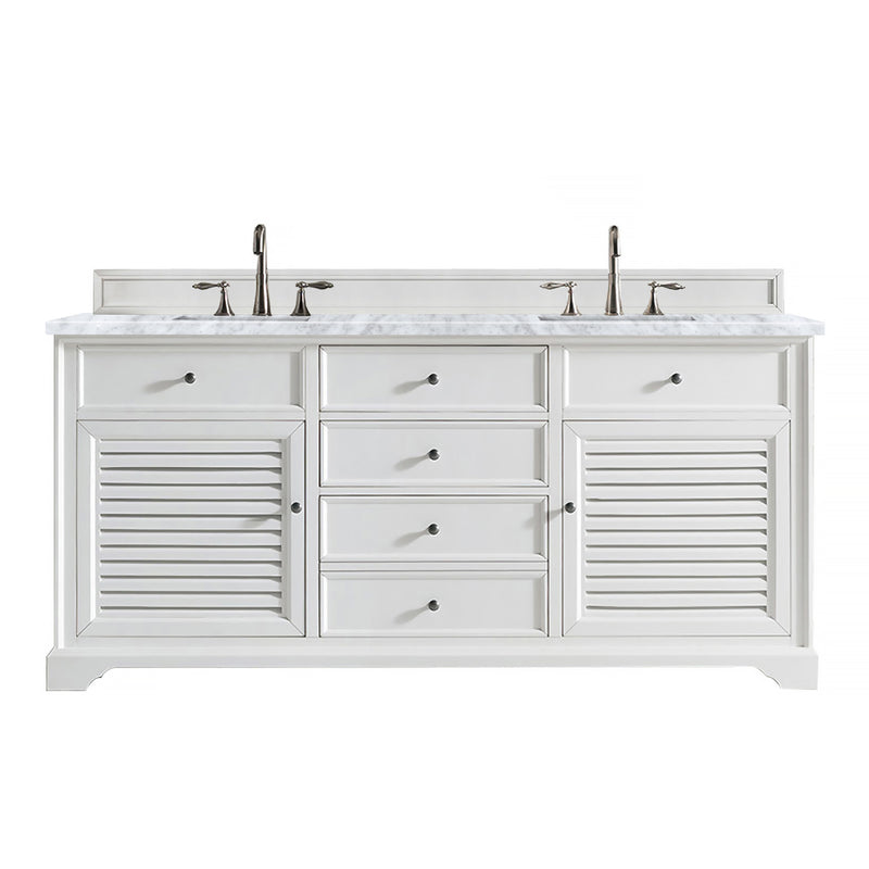 James Martin Savannah 72" Bright White Double Vanity with 3 cm Carrara Marble Top 238-104-V72-BW-3CAR