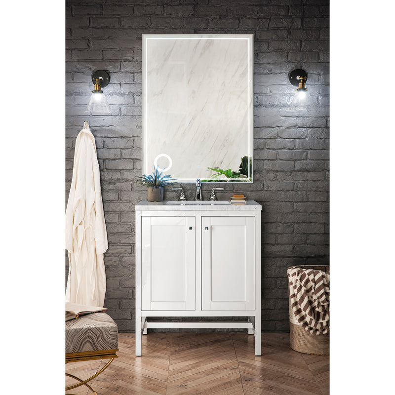 James Martin Addison 30" Single Vanity Cabinet with Doors Glossy White with 3 cm Arctic Fall Solid Surface Countertop E445-V30-GW-3AF