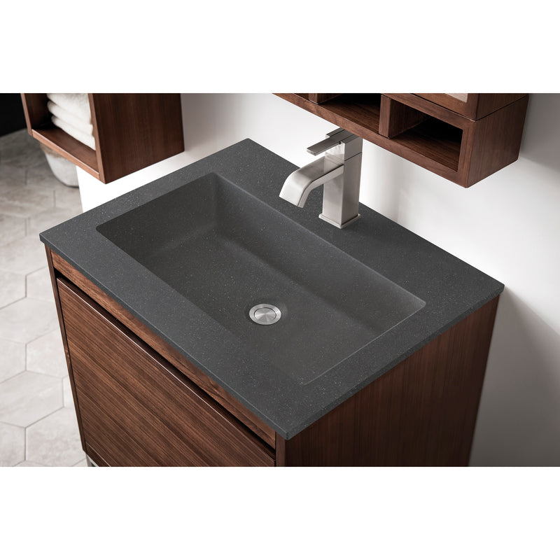 James Martin Milan 23.6" Single Vanity Cabinet Mid Century Walnut with Charcoal Black Composite Top 801V23.6WLTCHB