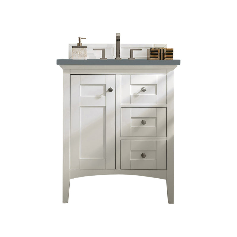 James Martin Palisades 30" Single Vanity Bright White with 3 cm Cala Blue Quartz Top 527-V30-BW-3CBL