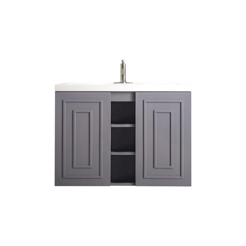 James Martin Alicante' 39.5" Single Vanity Cabinet Grey Smoke with White Glossy Resin Countertop E110-V39.5-GSM-WG