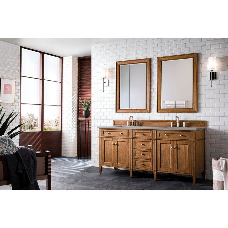 James Martin Brittany 72" Saddle Brown Double Vanity with 3 cm Gray Expo Quartz Top 650-V72-SBR-3GEX