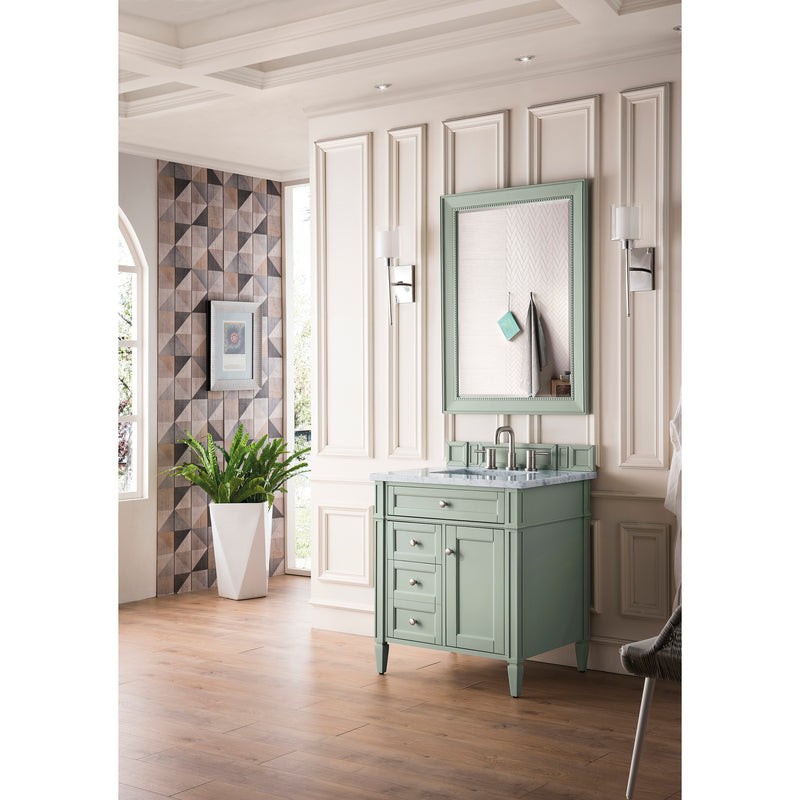 James Martin Brittany 30" Single Vanity Sage Green with 3 cm Eternal Jasmine Pearl Quartz Top 650-V30-SGR-3EJP