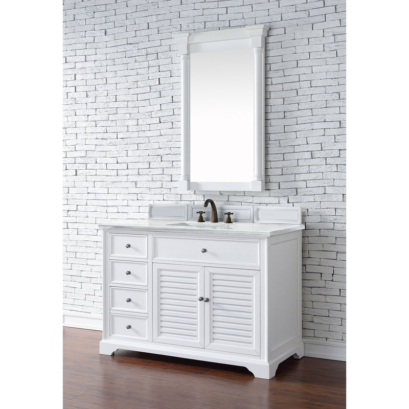 James Martin Savannah 48" Bright White Single Vanity with 3 cm Arctic Fall Solid Surface Top 238-104-V48-BW-3AF