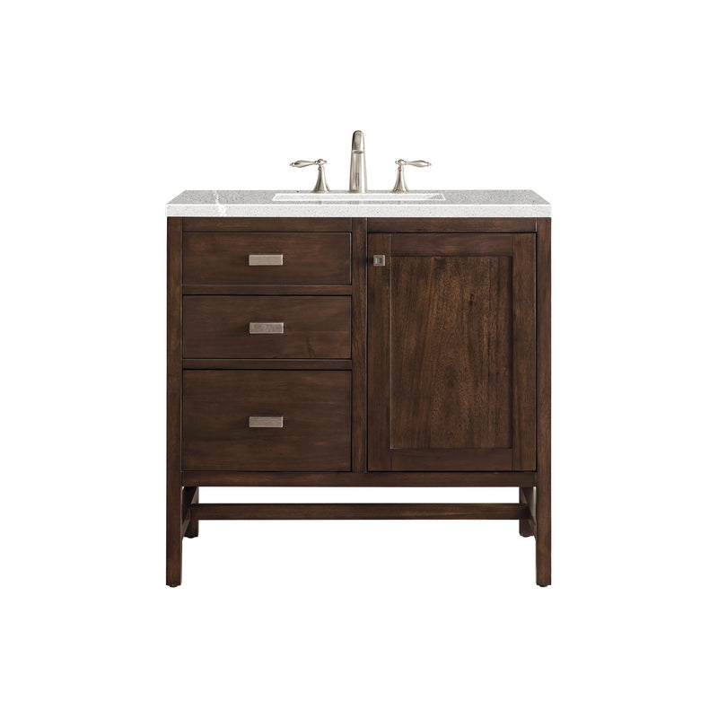 James Martin Addison 36" Single Vanity Cabinet Mid Century Acacia with 3 cm Eternal Serena Quartz Top E444-V36-MCA-3ESR