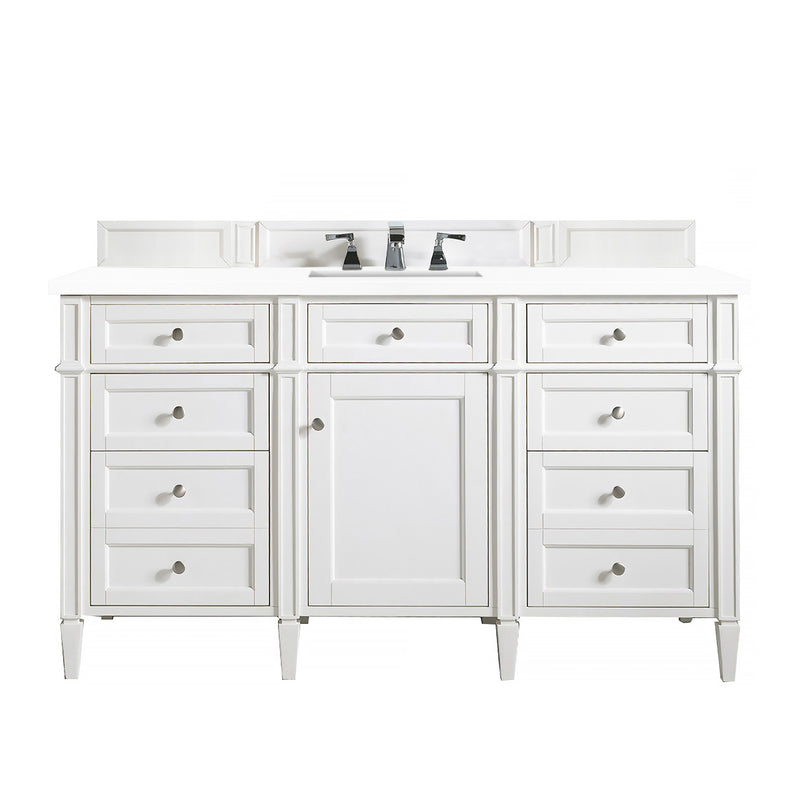 James Martin Brittany 60" Bright White Single Vanity with 3 cm Classic White Quartz Top 650-V60S-BW-3CLW