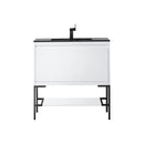 James Martin Milan 35.4" Single Vanity Cabinet Glossy White Matte Black with Charcoal Black Composite Top 801V35.4GWMBKCHB