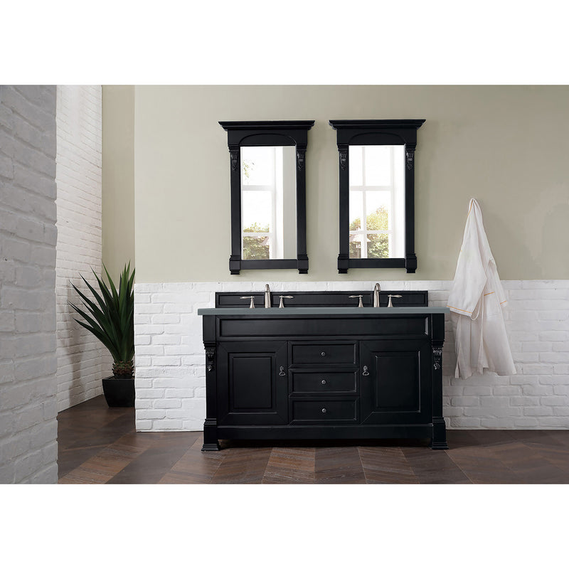 James Martin Brookfield 60" Antique Black Double Vanity with 3 cm Cala Blue Quartz Top 147-114-5631-3CBL