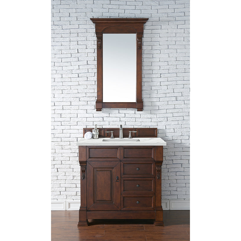 James Martin Brookfield 36" Warm Cherry Single Vanity with 3 cm Ethereal Noctis Quartz Top 147-114-5586-3ENC