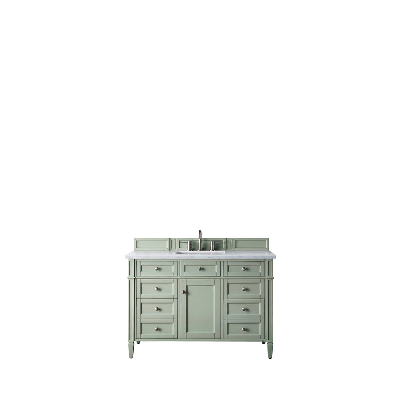 James Martin Brittany 48" Sage Green Single Vanity with 3 cm Eternal Jasmine Pearl Quartz Top 650-V48-SGR-3EJP