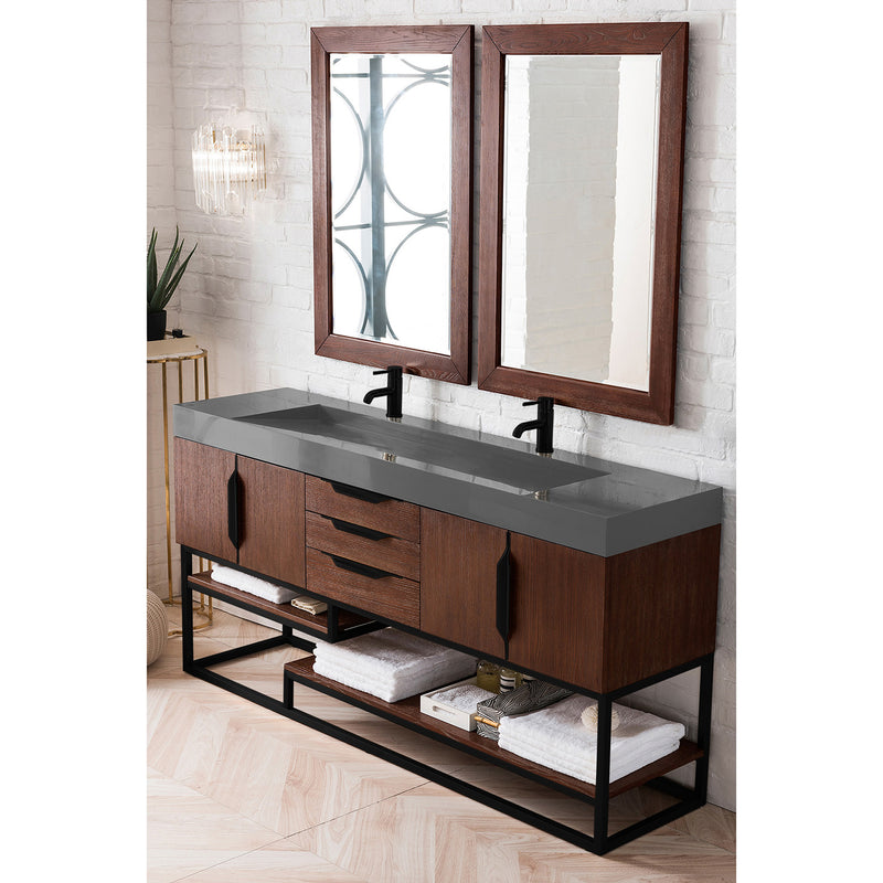 James Martin Columbia 72" Double Vanity Coffee Oak Matte Black with Dusk Gray Glossy Composite Top 388-V72D-CFO-MB-DGG