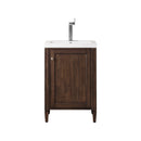 James Martin Britannia 24" Single Vanity Cabinet Mid Century Acacia with White Glossy Resin Countertop E652-V24-MCA-WG