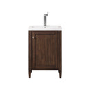 James Martin Britannia 24" Single Vanity Cabinet Mid Century Acacia with White Glossy Composite Countertop E652V24MCAWG