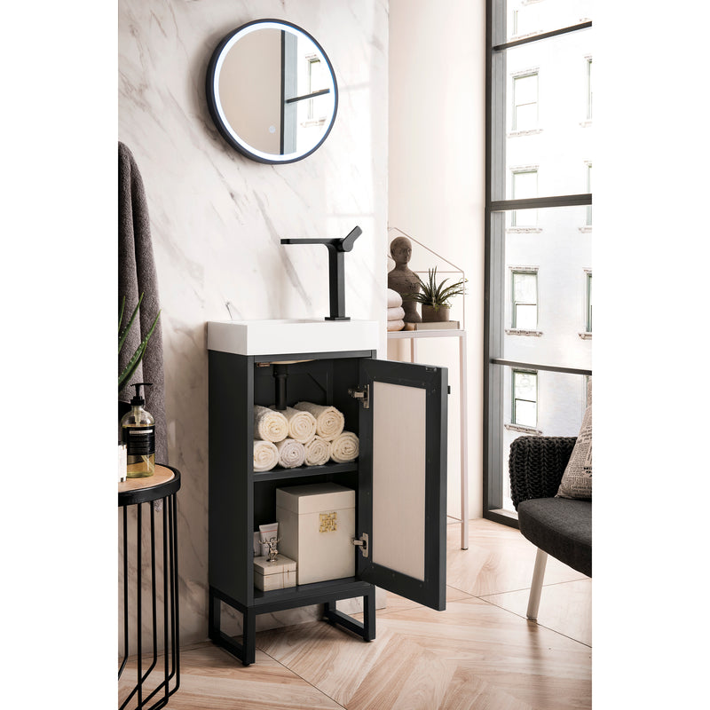 James Martin Chianti 16" Single Vanity Cabinet Mineral Gray Matte Black with White Glossy Resin Countertop E303-V16-MG-MBK-WG