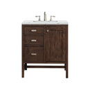 James Martin Addison 30" Single Vanity Cabinet Mid Century Acacia with 3 cm Ethereal Noctis Quartz Top E444-V30-MCA-3ENC