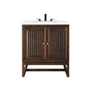 James Martin Athens 30" Single Vanity Cabinet Mid Century Acacia with 3 cm Classic White Quartz Top E645-V30-MCA-3CLW